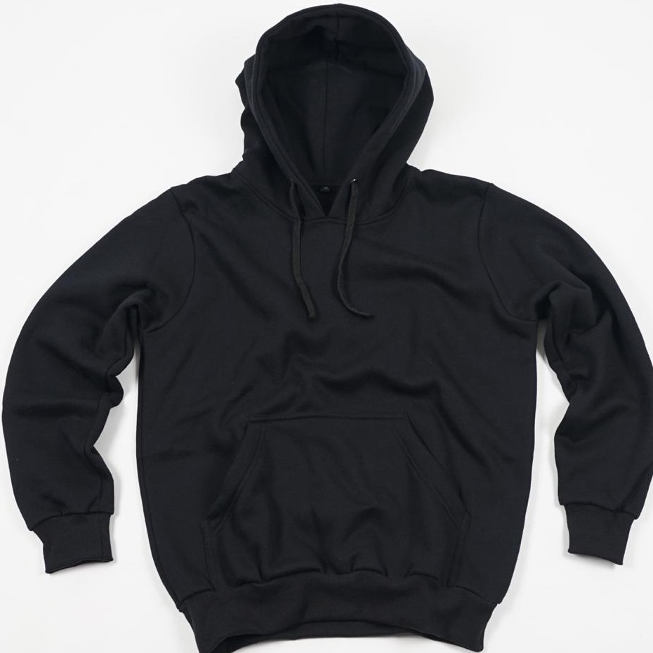 Kepomp Hoodie Cotton Fleece Hitam Polos Eksklusif