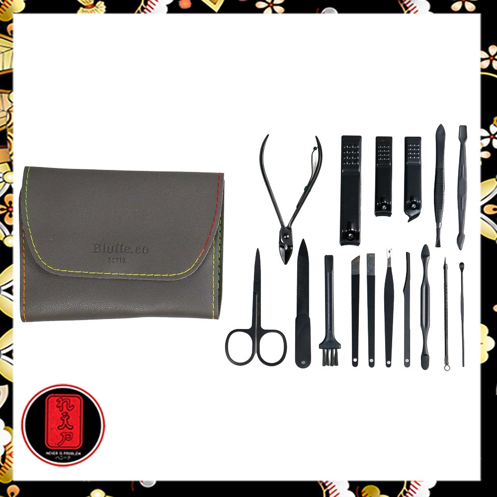 Set Gunting Kuku Manicure Nail Clippers Pedicure Kit 16 in 1 - TCT16 - Dark Gray