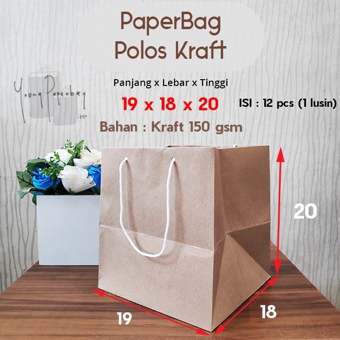

Paperbag / Tas Kertas / Paper Bag Polos Kraft Kotak 19 x 18 x 20