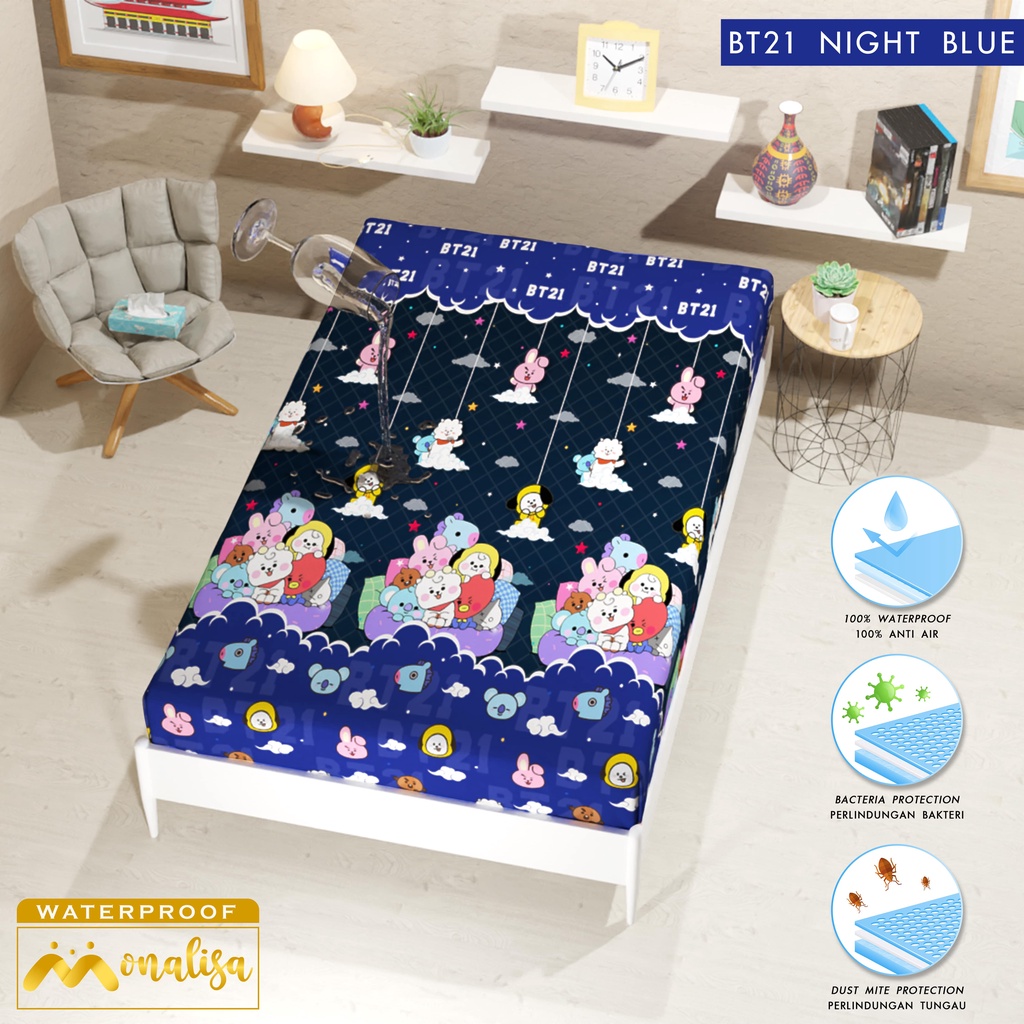 Monalisa Waterproof Sprei Uk 100/120 - BT21 Night Blue