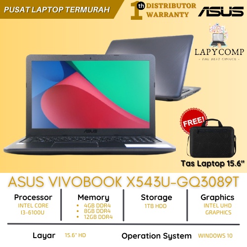 LAPTOP BARU LAYAR 15.6&quot; | LAPTOP ASUS VIVOBOOK GQ3089T | 8GB DDR4 | INTEL i3 GEN-6 | 1TB HDD | WIN10 ORI | DVDRW