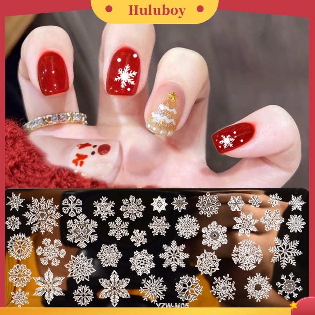 Huluboy Huluboy♡ Plat Stempel Kuku Motif Natal Bahan Stainless Steel Untuk Salon