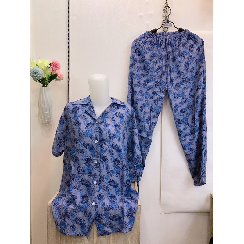 set kekinian tiedye wanita.stelan leaf/tiedye/abstrak kekinian cwe murah CP rayon import biru cwe