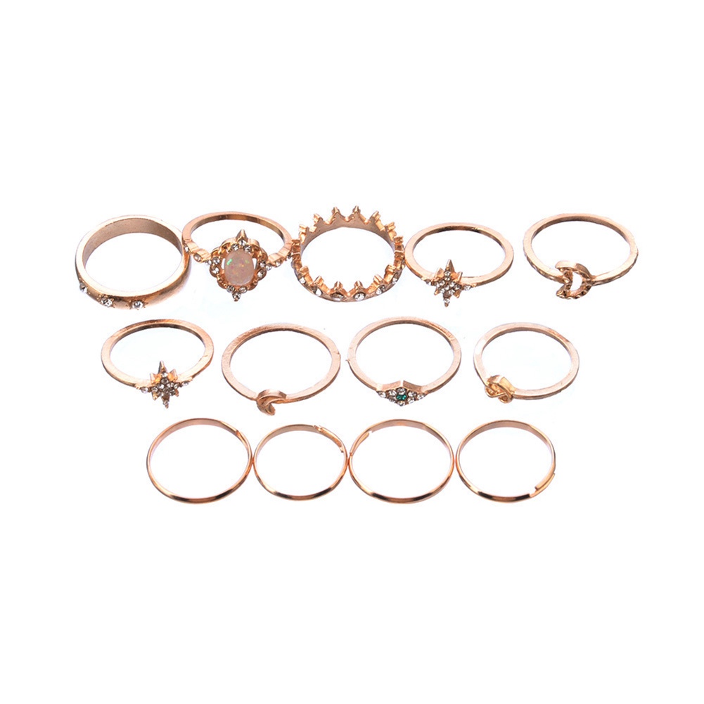 Hu Hu Hu Hu Hu Alat Bantu Pasang Kacamata♡ 13pcs / Set Cincin Buku Jari Aneka Bentuk Gaya Boho Untuk Wanita