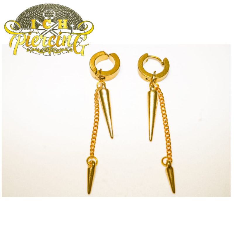 IP-EJ Anting Tindik Dan jepit Pria Korea Model jarum Doble Gold / Anting Titanium