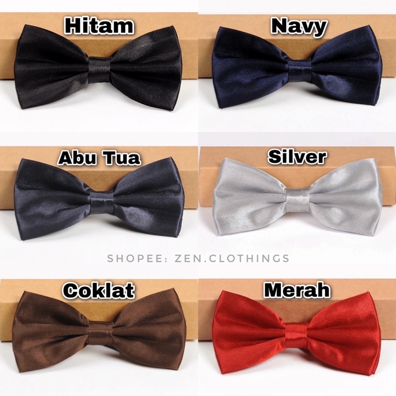 Dasi Kupu Polos Dewasa Pria Bowtie Kupu-Kupu Dasi Bow Tie Pita Kupu Kupu Aneka Warna (Hitam Abu Navy Biru Dongker Silver Abu-Abu Coklat Cokelat Merah Maroon Marun Pink Gold Emas Hijau Ijo)