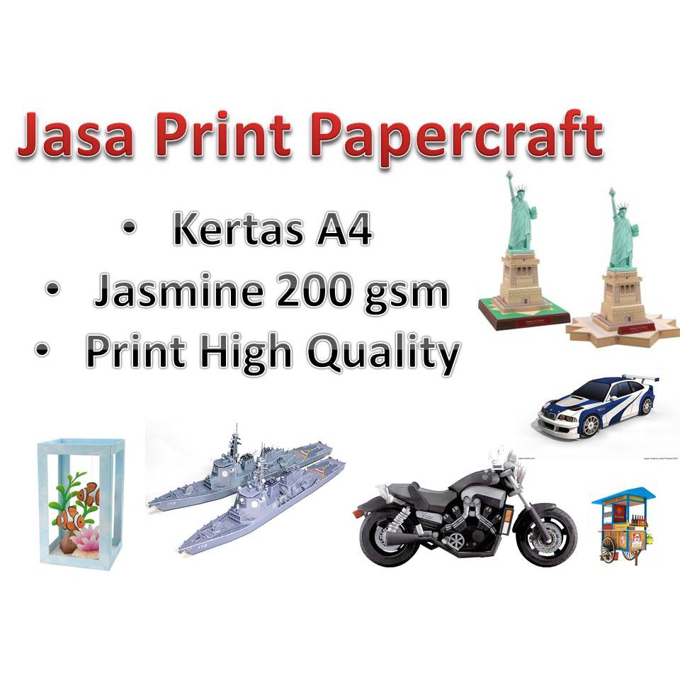 Jasa print Papercraft A4 Jasmine/Glossy Fhoto Paper untuk DIY kerajinan kertas papercraft