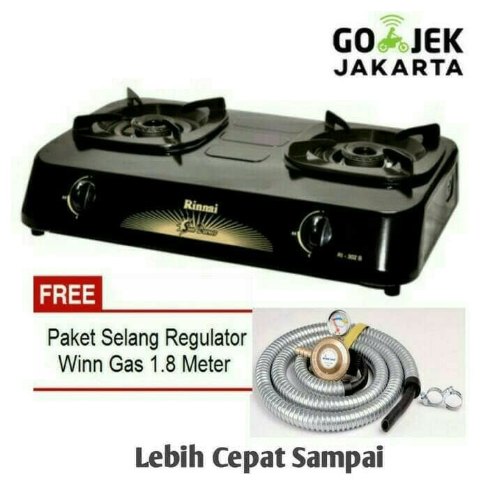 Rinnai RI-302S Kompor Gas 2Tungku + Win Gas Selang Regulator Meter