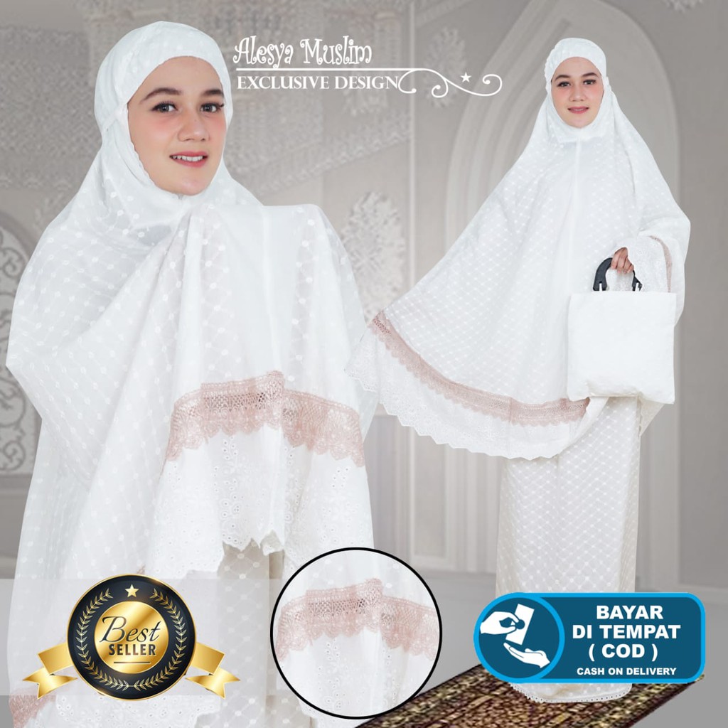 MUKENA KATUN PARIS PUTIH FULL BORDIR/bahan berkulitas dan bisa bayar ditempat/COD