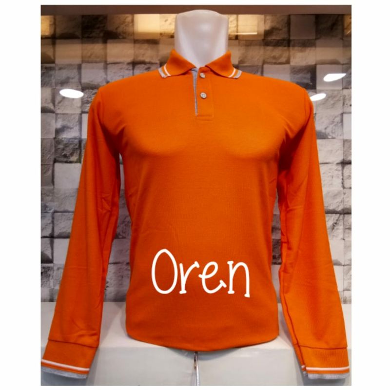 kaos kerah oren lis panjang dewasa pria/wanita MLXLXXL