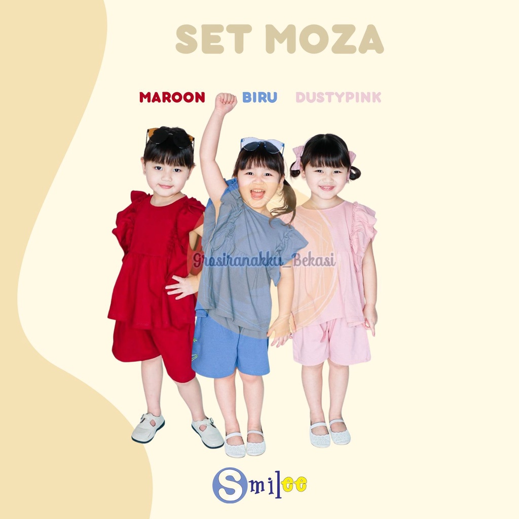 Setelan Anak Kaos Smilee Moza Mix Warna Size 1-5  Tahun