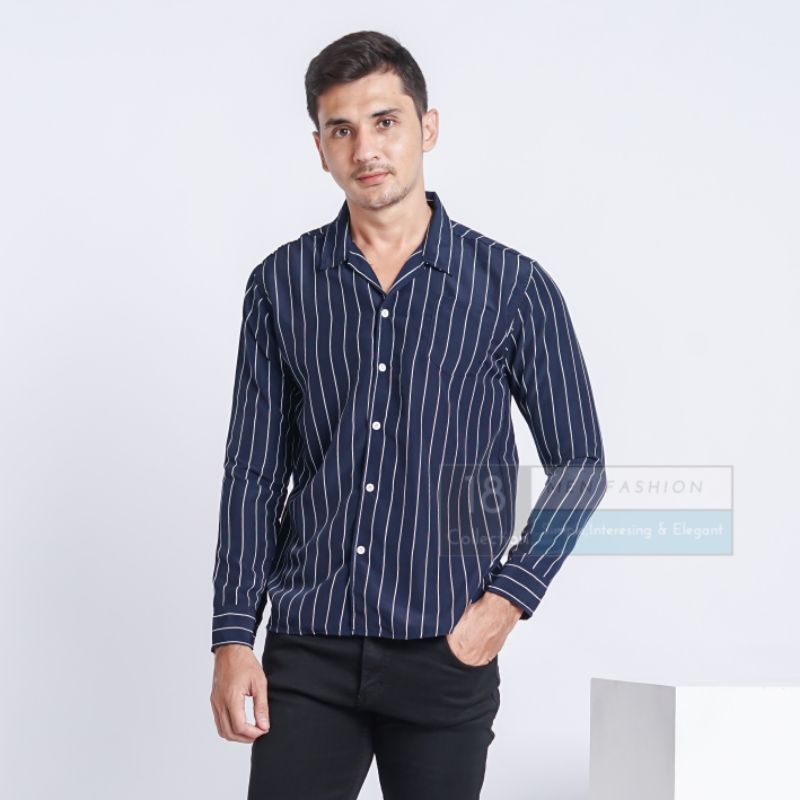 Kemeja Stripe Regular Fit / Kemeja Over Size / Kemeja Gombrong / Kemeja Pria / Kemeja Lengan Panjang