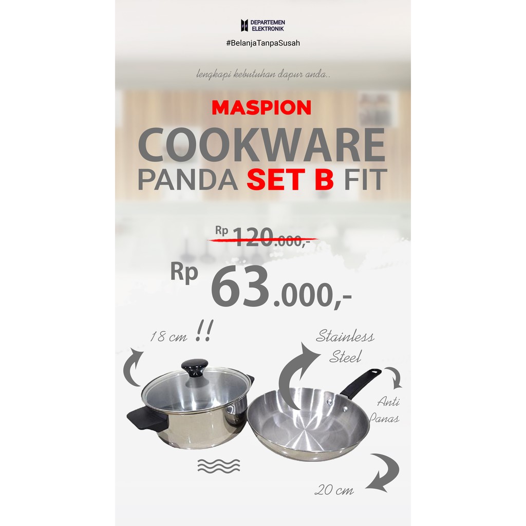 Panda Fit B Set DCV 18 CM &amp; Fry Pan 20 CM Stainless Maspion SS P 147 MURAH BANGET / GARANSI RESMI