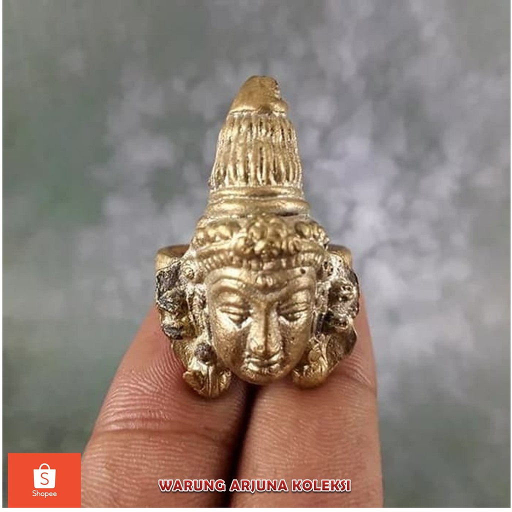 Cincin Kuningan Motif Bentuk Kepala Buda Budha Antik Model Kuno