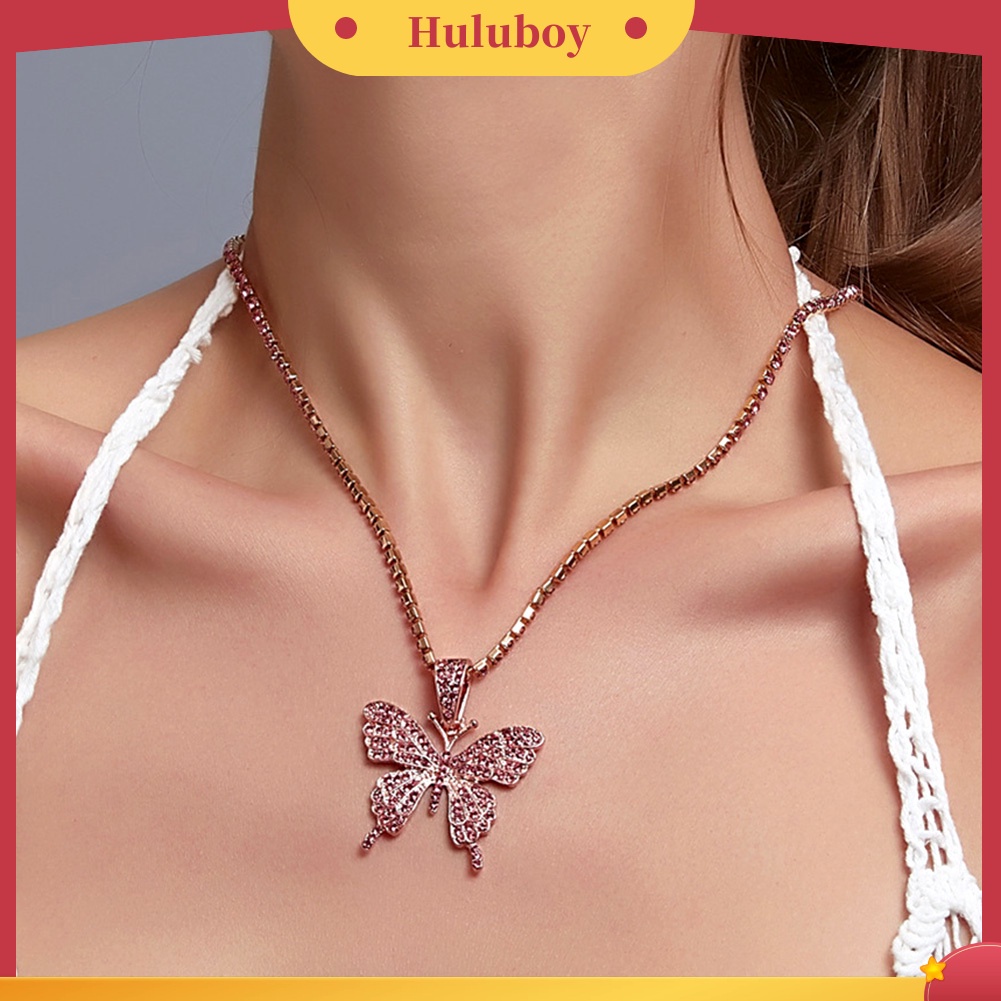 Hu Hu Hu Hu Hu Alat Bantu Pasang Kacamata♡ Kalung Rantai Liontin Kupu-Kupu Bahan Stainless Steel Hias Berlian Imitasi Untuk Wanita