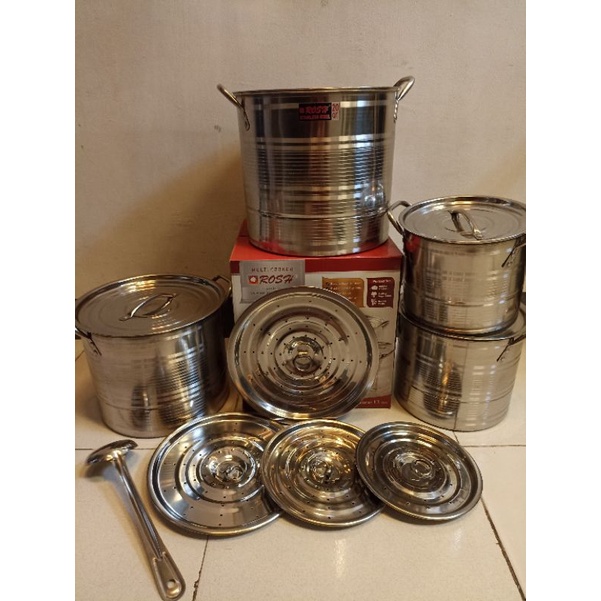 Rosh Panci Stock Pot Steamer isi 4 Set Stainless Kukusan