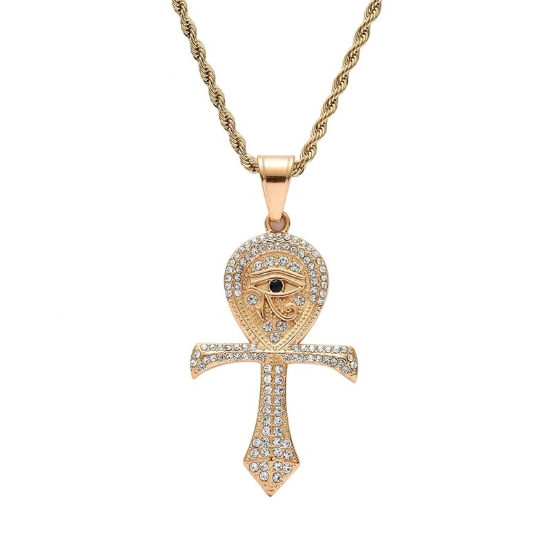 Kalung Liontin Salib Mata Horus Gaya Hip Hop Untuk Wanita