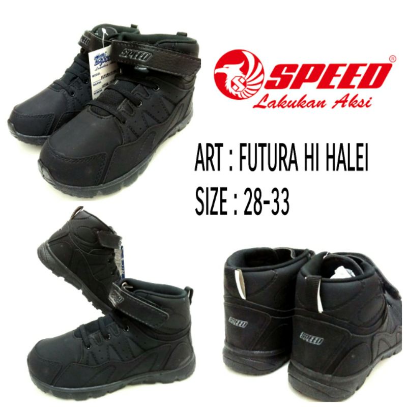 SEPATU  SEKOLAH ANAK KREKETAN SPEED FUTURA HI HALEI WARNA HITAM SIZE 28-33 HARGA TERMURAH TERBARU