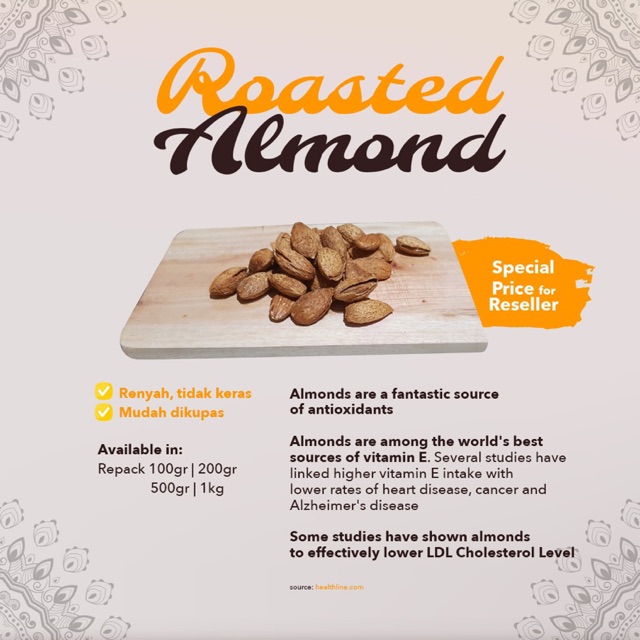 

ROASTED ALMOND (KACANG ALMOND PANGGANG) INSHELL/CANGKANG
