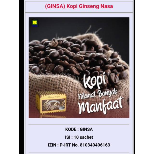 

(GINSA) Kopi Ginseng Nasa