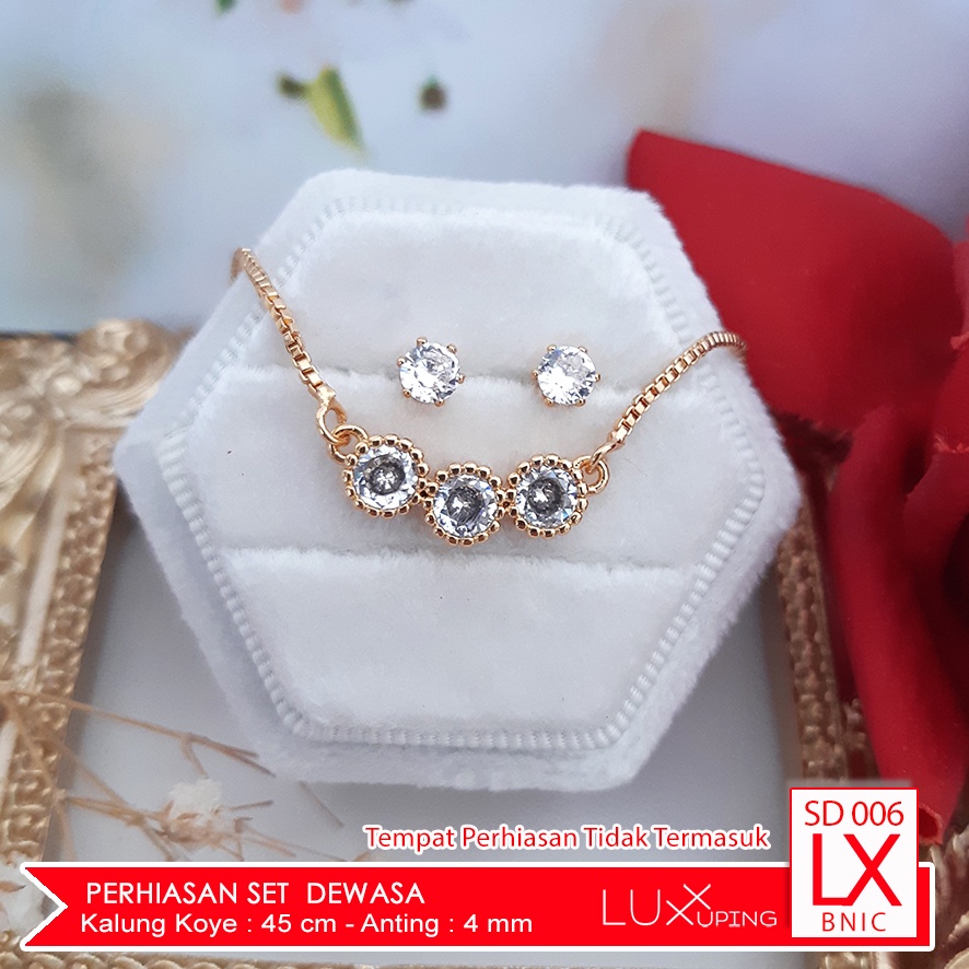 SD 006 Perhiasan Set Wanita Dewasa Kalung Anting Perhiasan Emas Imitasi Murah Kalung Set Liontin Soliter Mata Satu Tidak Termasuk Kotak Display PerhiasanLuxx Xuping Set