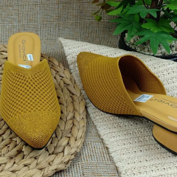 GRAVICI - Sepatu Slip On Mules Wanita Bahan Rajut Import AR 02