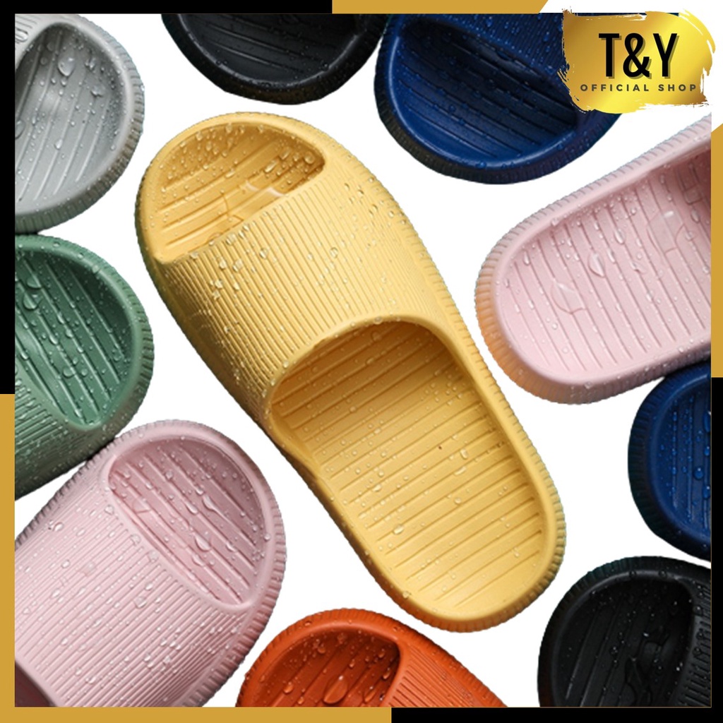 T&amp;Y  Sandal Slop Karet Tebal Polos Garis Rumah Berkualitas 6493 Sendal Kamar Mandi EVA Empuk Sendal Karet Couple Garis Home Slipper Anti Slip Wanita Pria Gaya Korea Murah Import