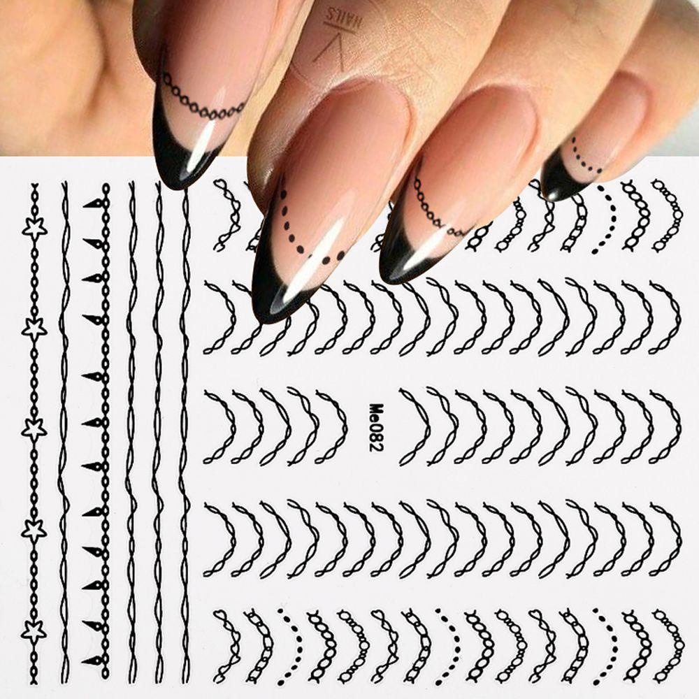 AUGUSTINA Agustin 3D Stiker Kuku Laser Fashion Gaya Perancis Glitter Nail Art Dekorasi Geometris Striping Tape