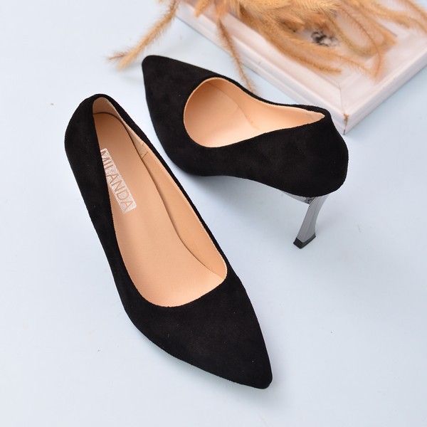 Sepatu heels polos hitam suede -hak tinggi 8cm