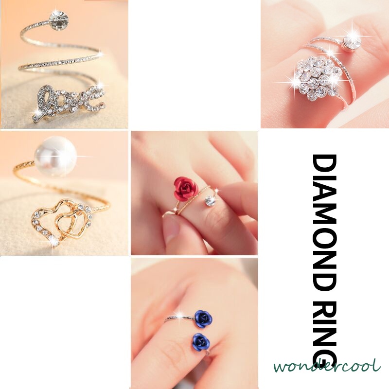 Cincin Perhiasan Cincin Titanium Wanita Mode Berlian Imitasi Korea Ring Titanium-Won