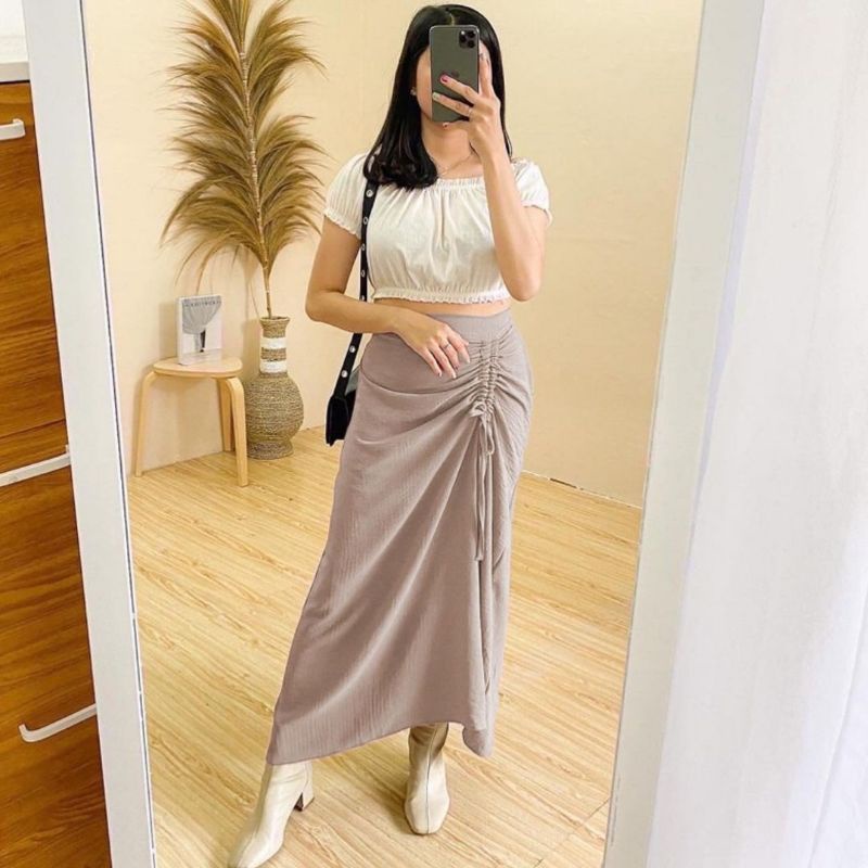 Rok Serut Casual Flowy Korean Style / Rok Crinkle Terbaru / Rok Serut Samping Rayon Crinkle Airflow