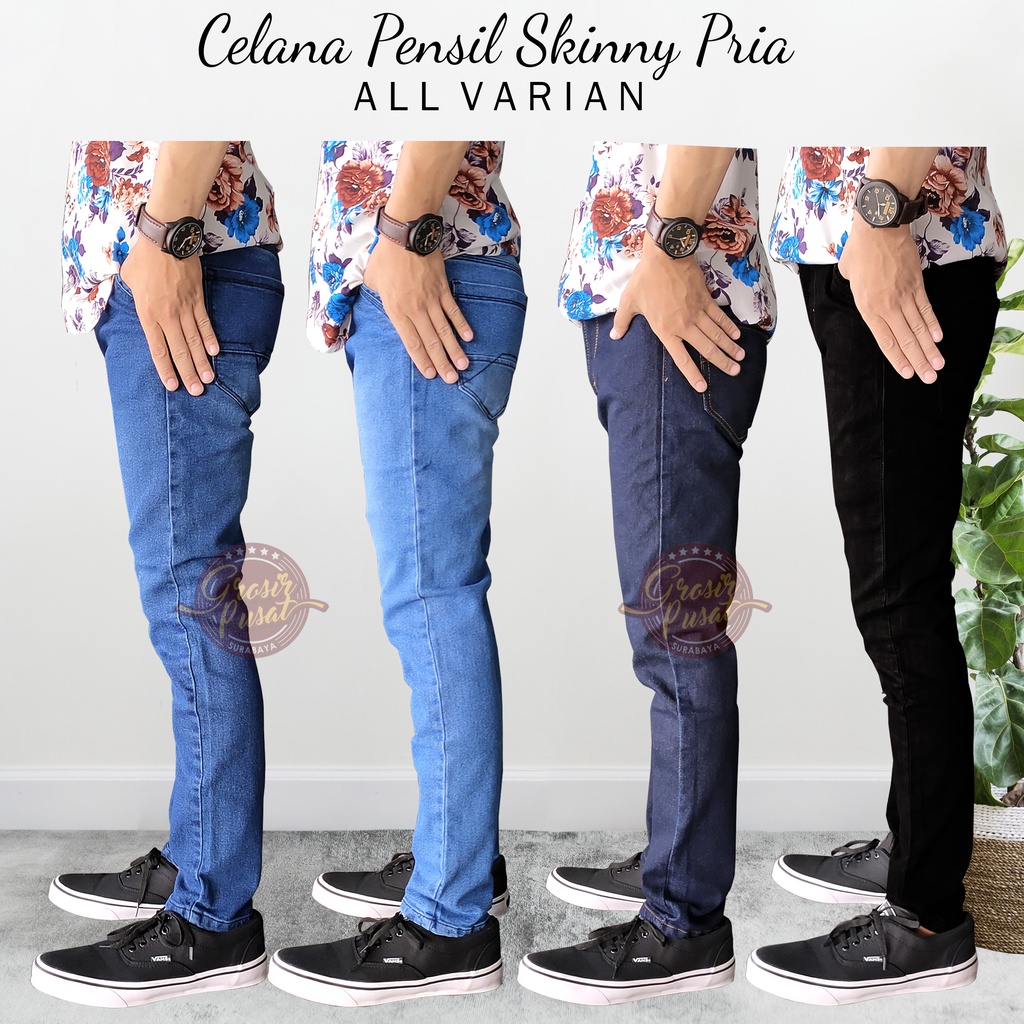 Celana Jeans Pria Pensil Skinny Biru Muda 27 - 38