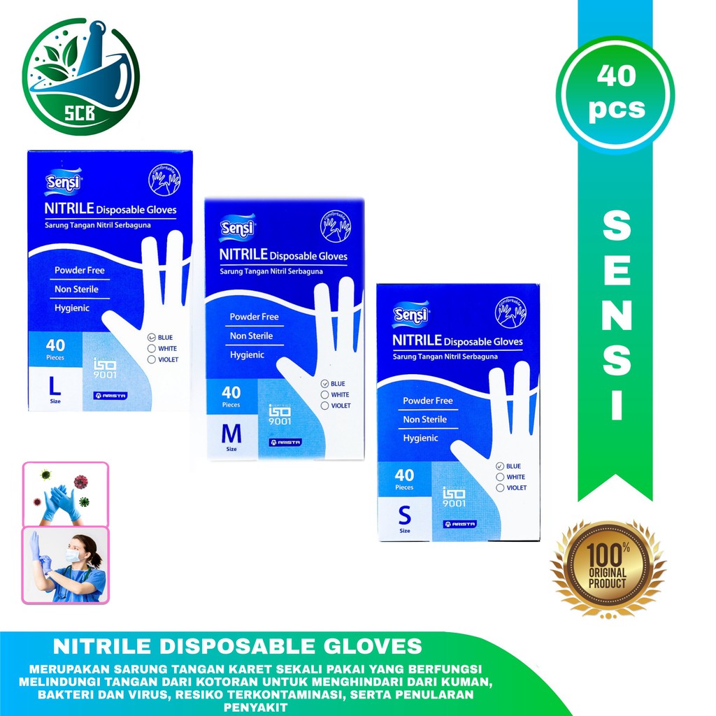 Sensi Nitrile Disposable Gloves Isi 40 pcs (Sarung Tangan Nitril)