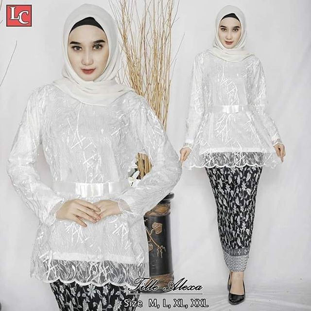 Setelan Kebaya Tille Alexa Lc Warna Putih Mix Plisket / Kebaya Modern