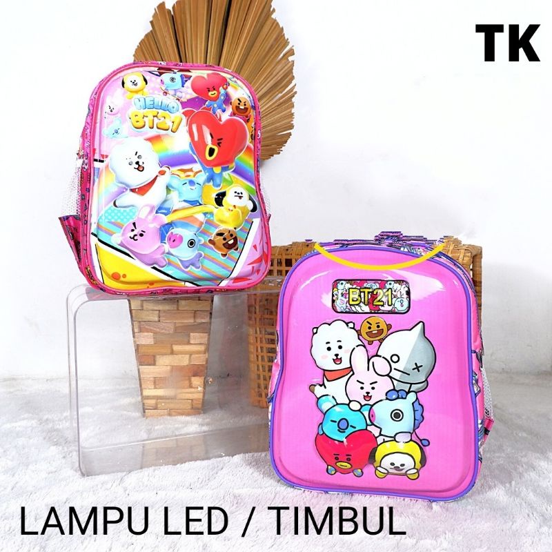 TAS RANSEL LAMPU LED  ANAK TK / PAUD / Tas Ransel Sekolah BT21/Tas Ransel Batok 3D/Tas Ransel Karakter BT21