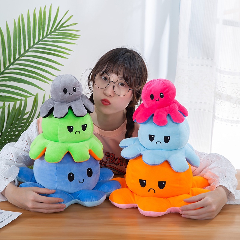 Boneka Gurita Octopus Doll Bisa Bolak Balik Cumi Ekspresi Rainbow Pelangi/Boneka octopus ukuran M