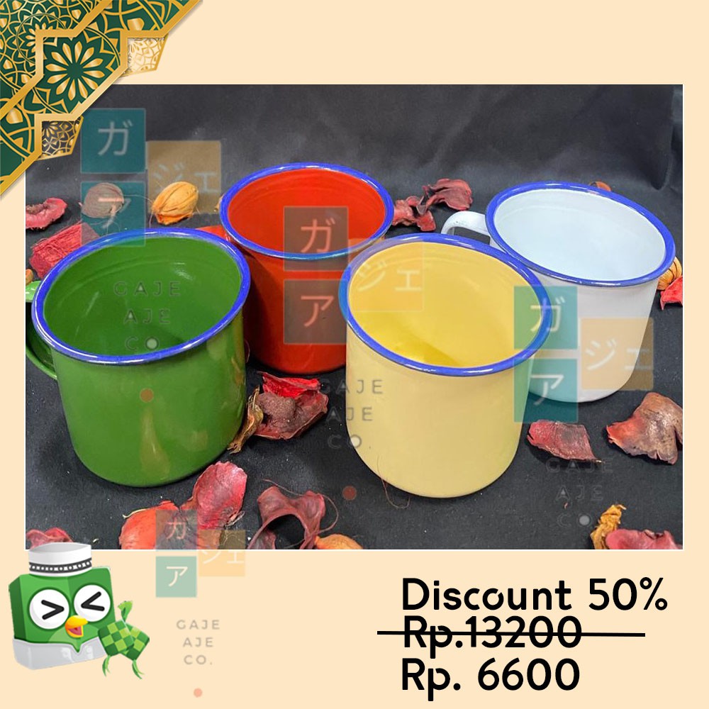 Mug Enamel 7 cm / free bubble box / Cangkir Vintage Polos / Gelas Teh Kopi Jadul / grosir enamel