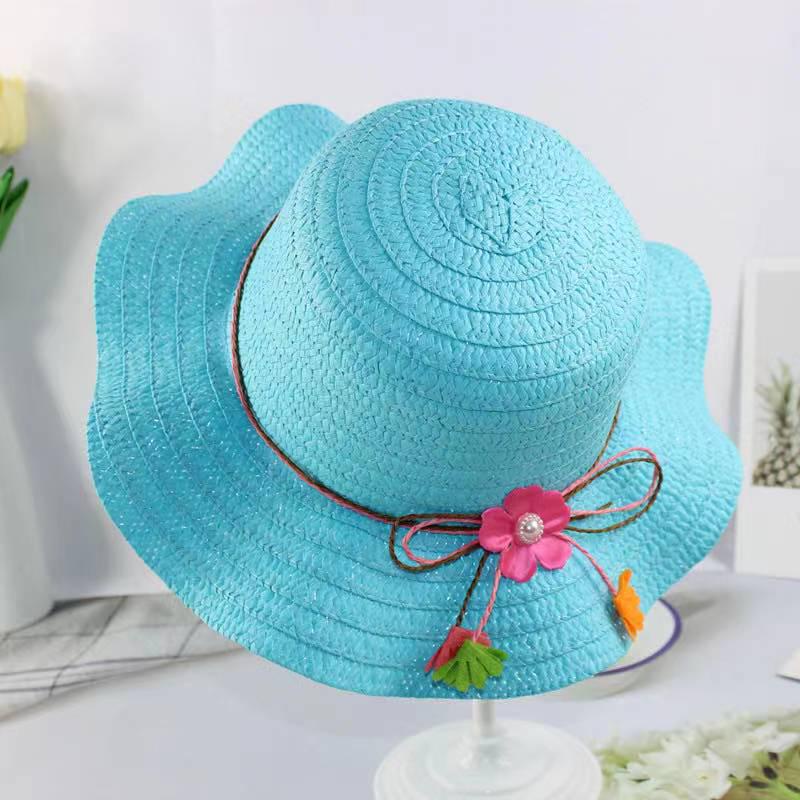 Topi Pantai Anak Jerami  Import T53-Biru