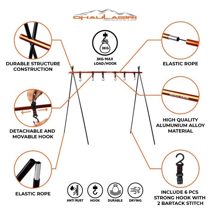 Tiang Tripod Hanging Rack Gantung Peralatan Outdoor Dhaulagiri Camping