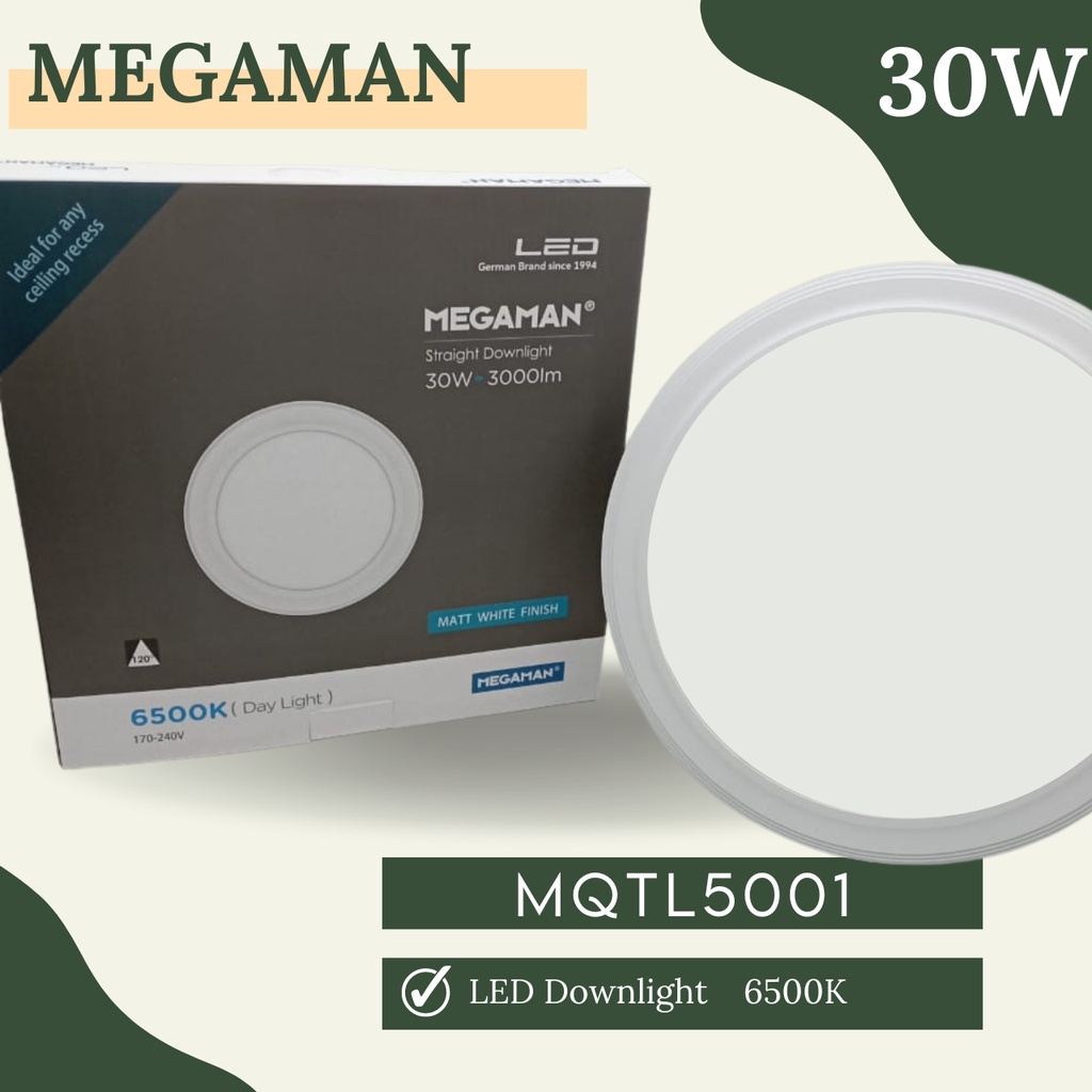 LAMPU LED DOWNLIGHT MEGAMAN MQTL5001-30W-6500K Daylight-Putih OUTBOW