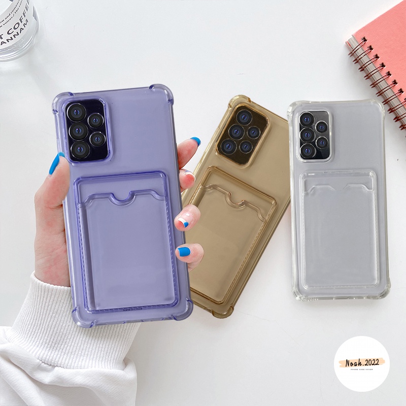 Ins Simple Tempat Kartu Case Samsung A03s A13 A23 A33 A53 A73 A32 A52 A72 A51 A21s A50 A50s A30s Transparan Shockproof Soft Case TPU Cover