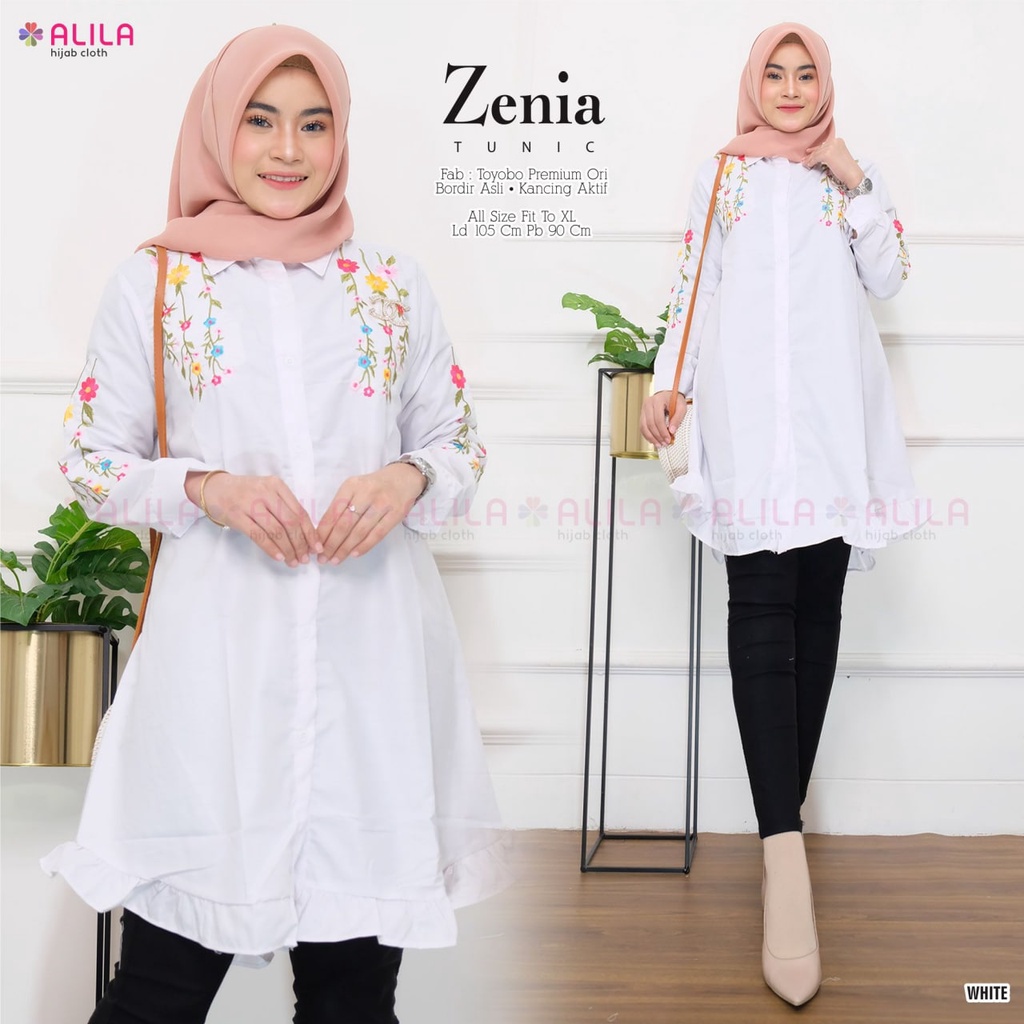 ZENIA TUNIK ATASAN MUSLIM WANITA || ATASAN TUNIK WANITA DEWASA BORDIR BUNGA || TUNIK BAHAN TOYOBO OR