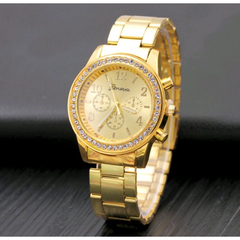 Jam Tangan Diamond Stainless Wanita Modern Model Terbaru-Gold