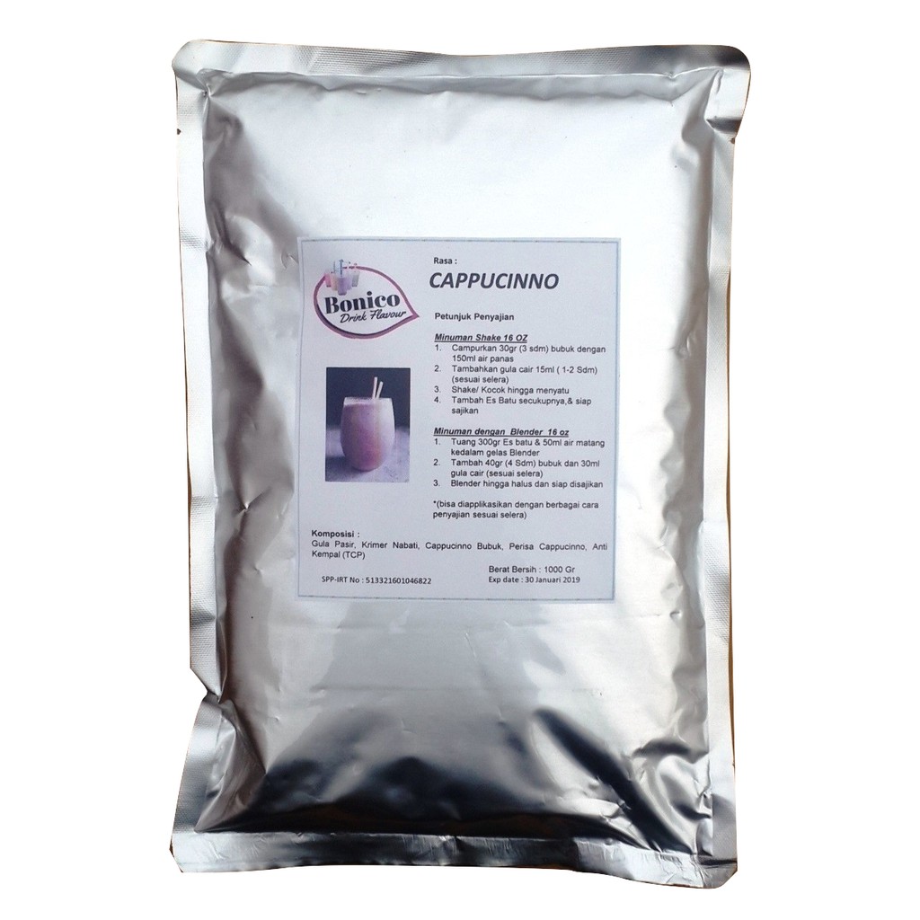 

BONICO CAPPUCCINO 1kg Bubuk Minuman Ice Blend Milk Shake Smoothies drink powder CAPUCINO capucinno 1 kg cappucino serbuk tepung minuman instan grosir distributo produsen 1000gr