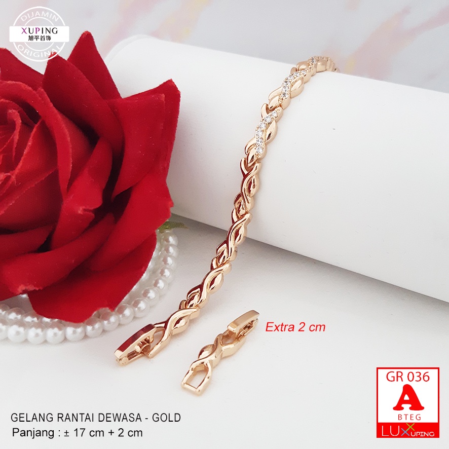 GR 036 Gelang Xuping Premium Gelang Tangan Dewasa Mata Zirkon Jernih Perhiasan Xuping Set Lapis Emas Imitasi Gelang Mas 18K Permata Jernih Xuping Set Murah  Gelang Xuping Asli Luxx Xuping