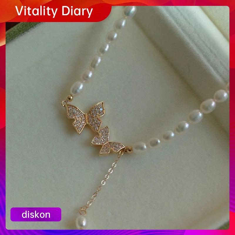 【COD❤️】Butterfly Zircon Pearl Pendant Fashion Temperamen Cahaya Mewah Kalung High-end VDY