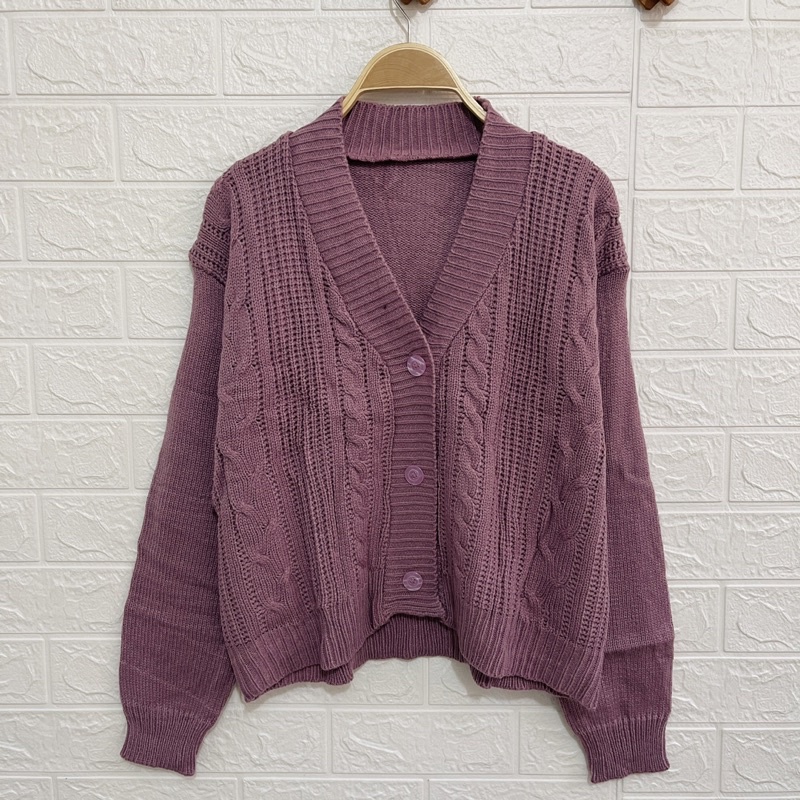 Tamara Vintage Crop Cardi Tebal (Cardigan Rajut Cable Wanita Korea / Korean Cardigan)