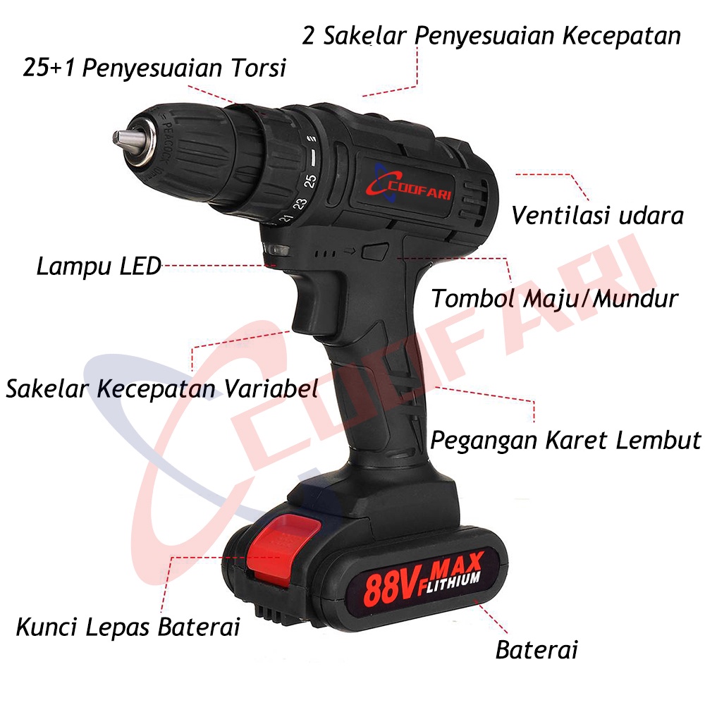 Bor Mesin Elektrik Drill 10mm Set Reversible Mesin Bor Tangan Listrik