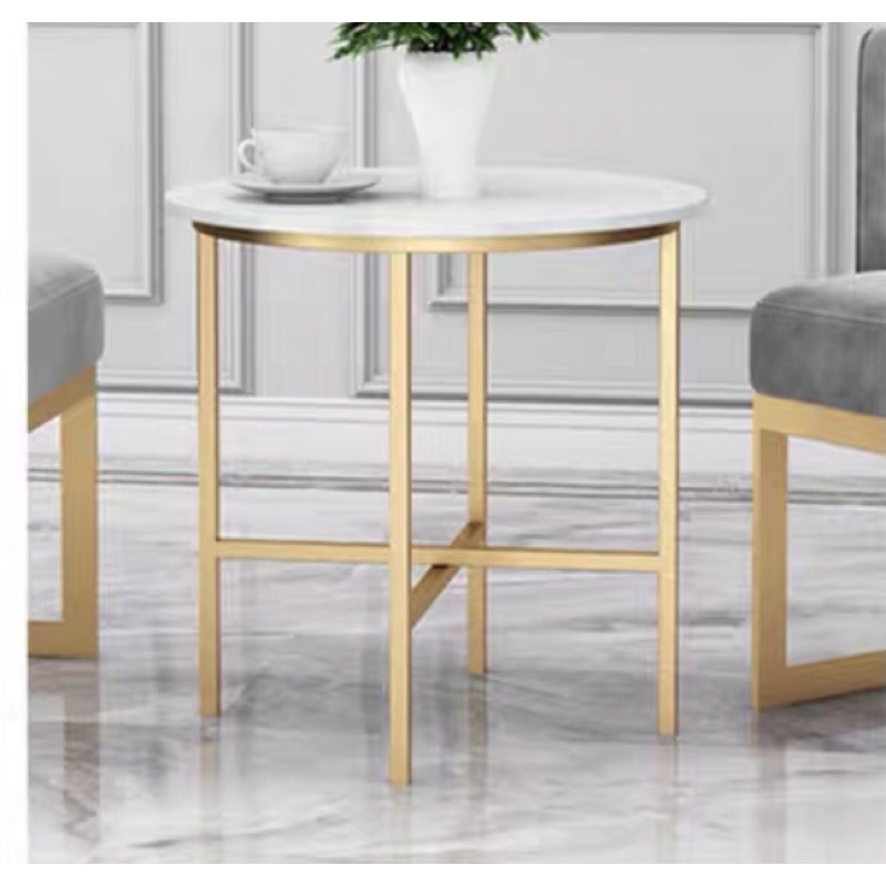 Corner Table / Side Table / Coffee Table Meja Marmer dengan Kaki Stainless Gold