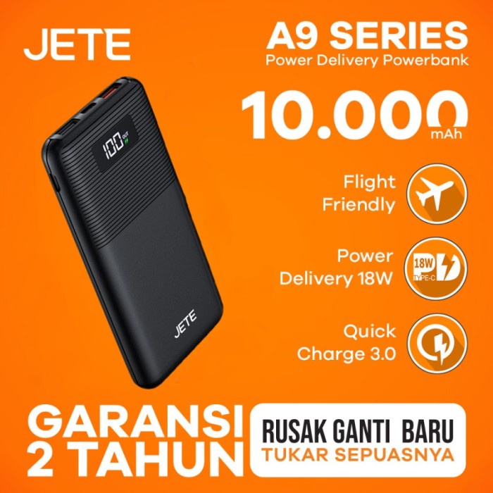 JETE A9 Power bank Fast Charging QC 3.0 + Type C PD 18W (10000mAh)